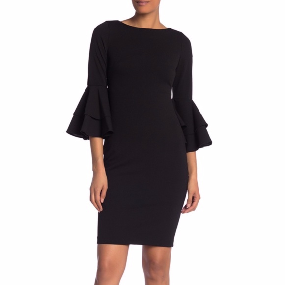 Calvin Klein Solid Bell Sleeve Sheath Dress - Picture 1 of 3